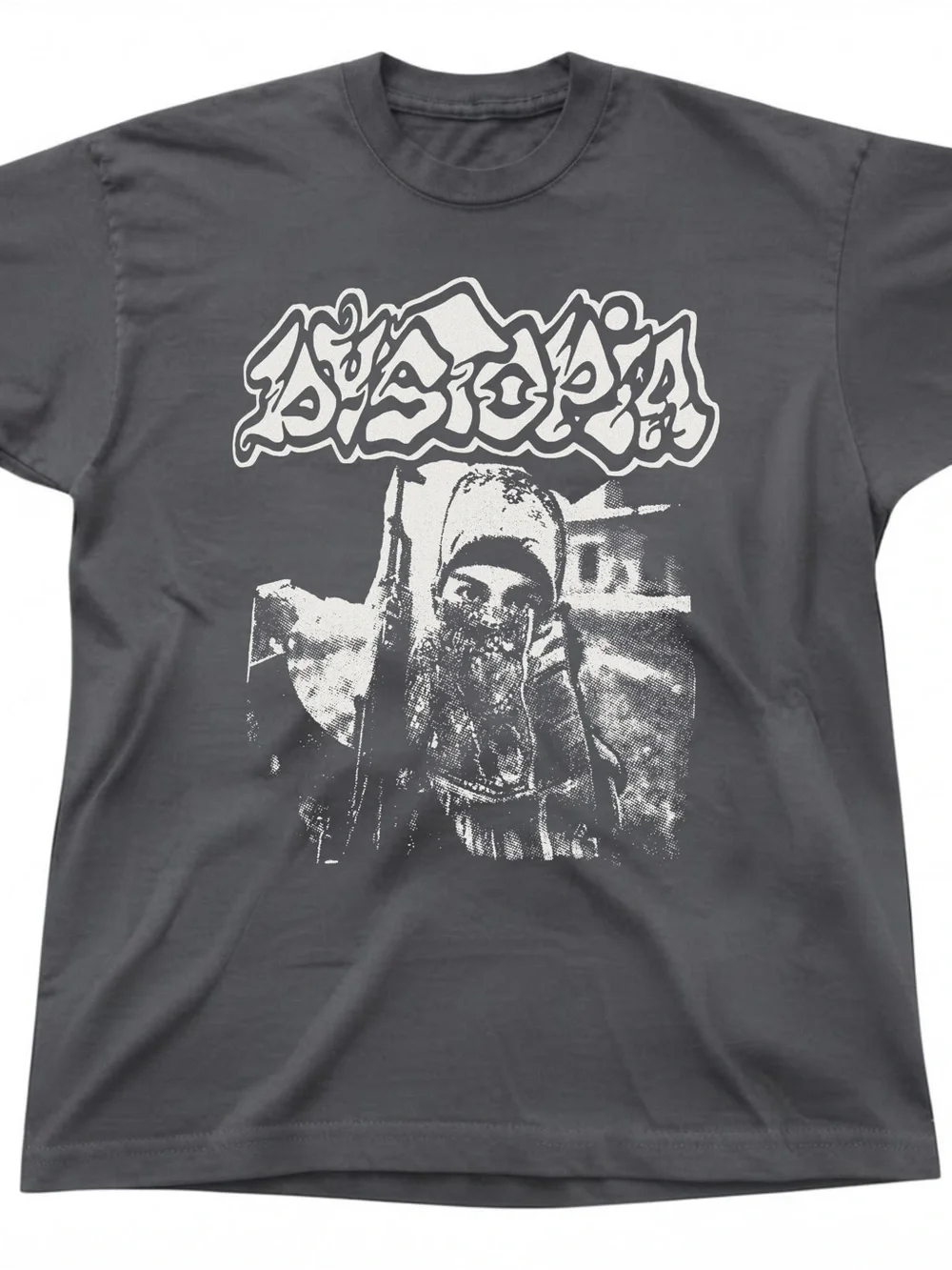 Dystopia Band Graphic Charcoal Gray Cotton Gildan T-shirt